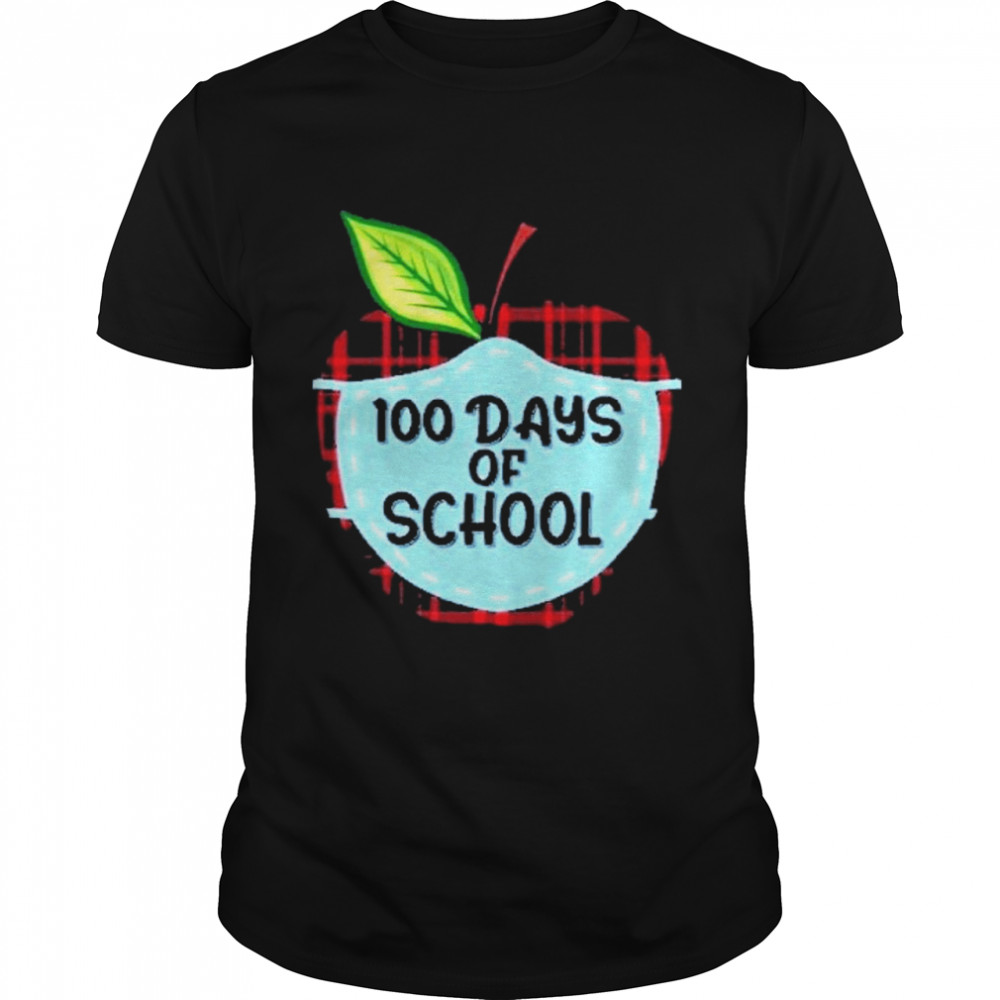 100 days of school apple masked youth shirt